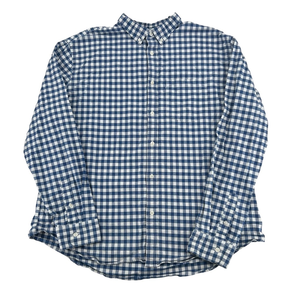 Old Navy Oxford Shirt Mens XXL Blue White Gingham Slim Fit Stretch Button Down